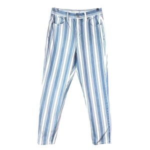 American Eagle Mom‎ Jeans Size 4 Blue White Striped High Rise Denim